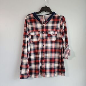 R n B Plaid Hooded Button Down Shirt